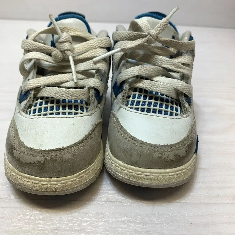 Nike Air Jordan 4 Retro Sneakers Toddlers Size 7C White Military‎ Blue Comfort